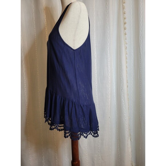 Wallflower Peplum Hi Lo V Neck Tank Semi Sheer Crochet Trim Navy‎ Large - Picture 2 of 8